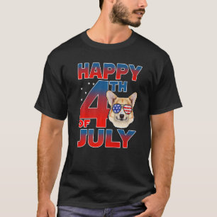 Corgi Hund Amerikanische Flagge Brille Frohes 4. J T-Shirt