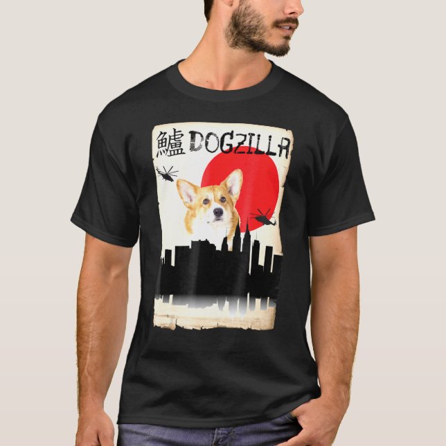 Corgi Hund Dogzilla T-Shirt (Vorderseite)