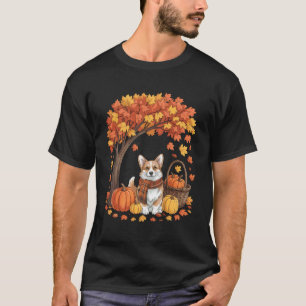 Corgi Hund Herbst Schal Kürbis Herbstblätter Danke T-Shirt