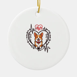 Corgi Hund Herz Herzschlag Ekg Fliege Pfoten Keramik Ornament
