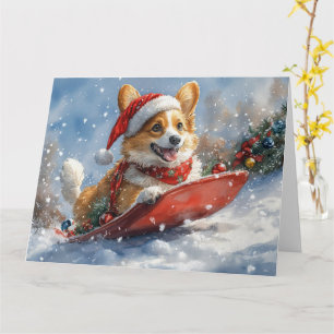 Corgi-Hund im Schlitten Lass es schneien Weihnacht Karte