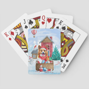 Corgi-Hund im Schnee-Christmas-Hundehaus Spielkarten