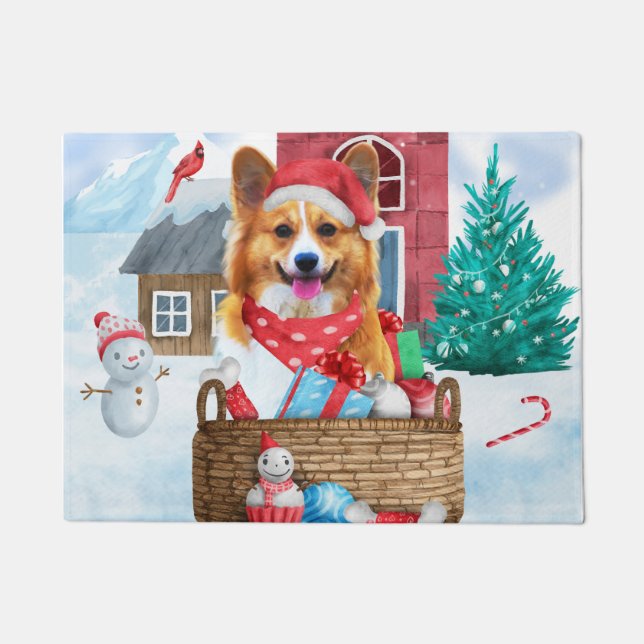 Corgi Hund im Schnee Weihnachtshundehaus Fußmatte (Vorderseite)