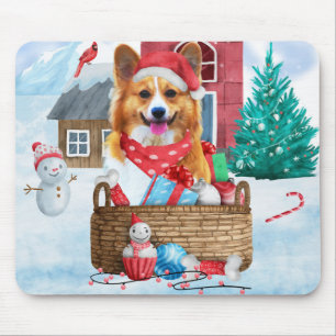 Corgi Hund im Schnee Weihnachtshundehaus Mousepad