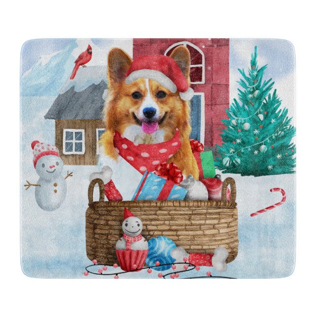 Corgi Hund im Schnee Weihnachtshundehaus Schneidebrett (Vorderseite)