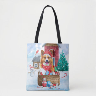 Corgi Hund im Schnee Weihnachtshundehaus Tasche