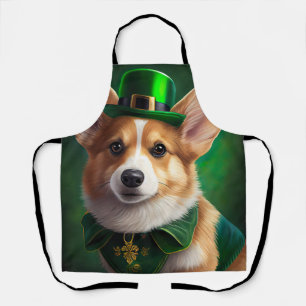 Corgi-Hund im St. Patrick's Day-Kleid  Schürze