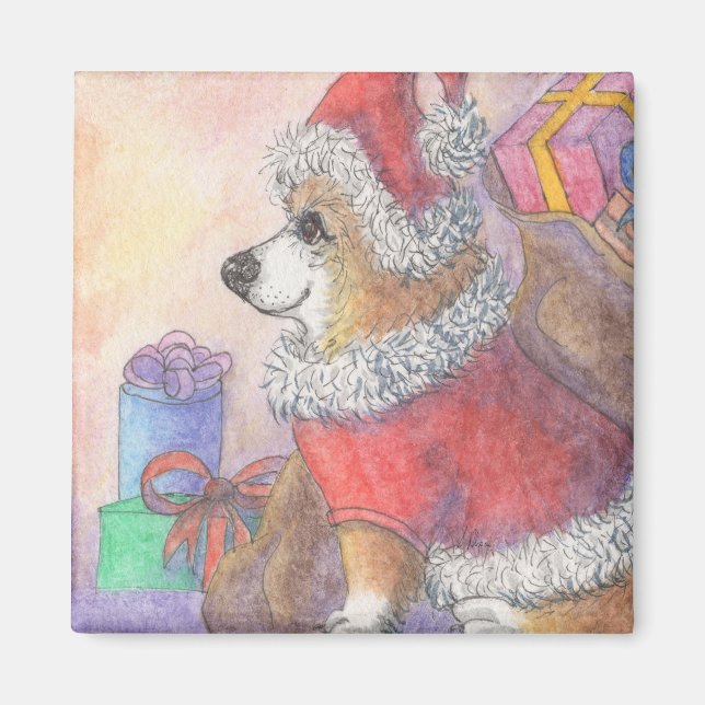 Corgi Hund in der Kostüme des Weihnachtsmannes Magnet (Vorne)