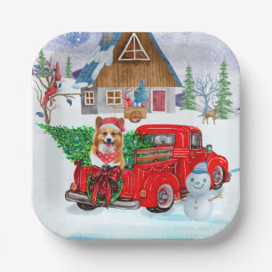 Corgi Hund in der Weihnachtslieferung LKW Schnee Pappteller