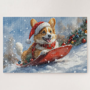 Corgi Hund in Sledge Let it Snow Weihnachten