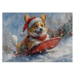 Corgi Hund in Sledge Let it Snow Weihnachten Schneidebrett