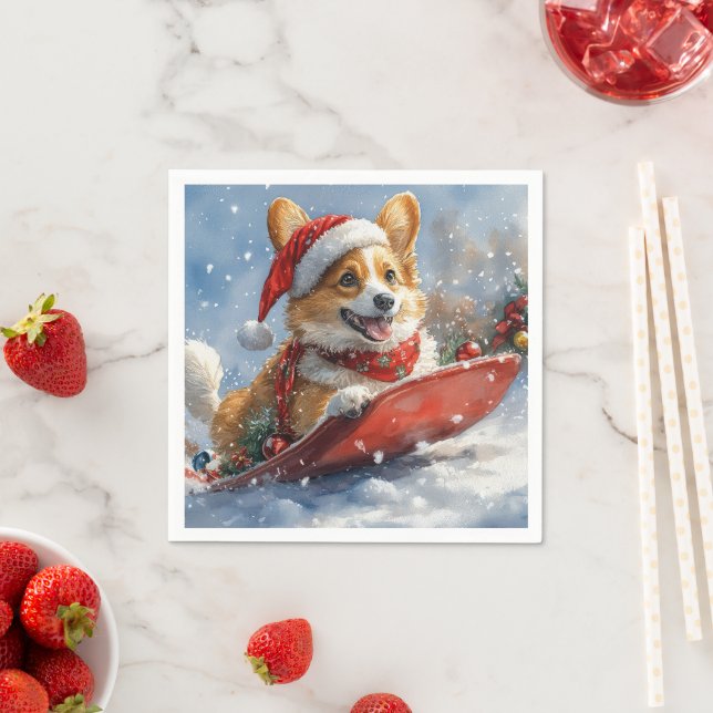Corgi Hund in Sledge Let it Snow Weihnachten Serviette (Beispiel)