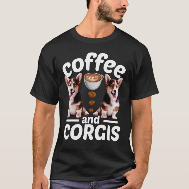 Corgi-Hund Kaffee und Corgi T-Shirt (Vorderseite)