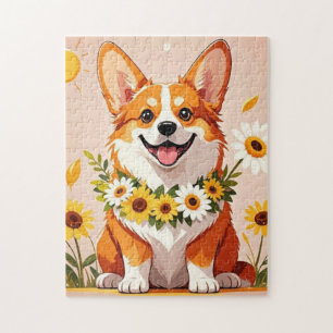 Corgi Hund Krone aus Sonnenblumen Wandkunst Dekor