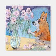 Corgi Hund Kühlschrankmagnet, Corgi Blume arrangie