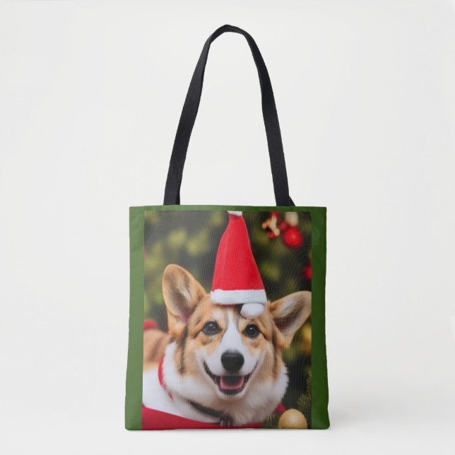 Corgi Hund lächelt Weihnachtsspass Tasche (Vorderseite)