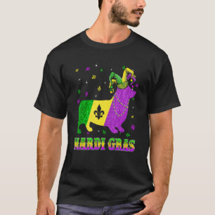 Corgi-Hund Mardi Gras Karneval Narr Perlen T-Shirt