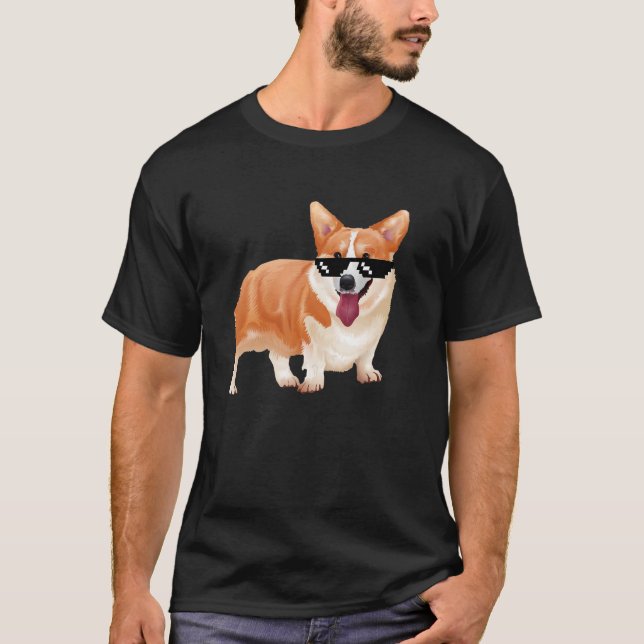 Corgi-Hund-Meme mit Brille T-Shirt (Vorderseite)