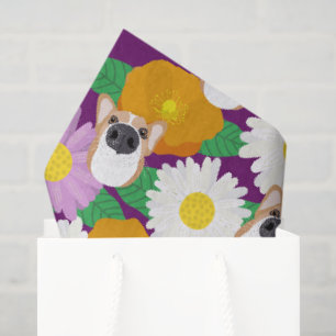 Corgi Hund mit Blume Lila Gemustert Seidenpapier
