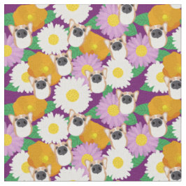 Corgi Hund mit Blume Lila Gemustert Stoff