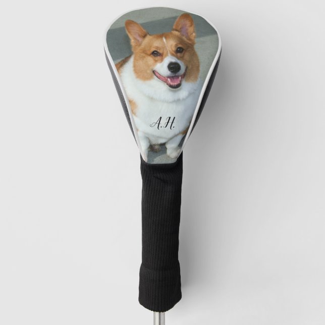 Corgi Hund mit Monogramm Golf Headcover (Vorderseite)