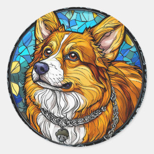 Corgi-Hund-Porträt Runder Aufkleber