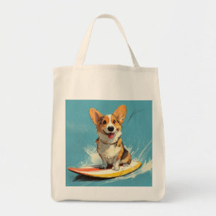 Corgi-Hund reitet auf Surfbrett Tragetasche