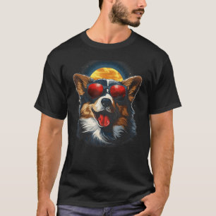 Corgi-Hund-Sonnenbrille Mond Lustig Cool Retro T-Shirt