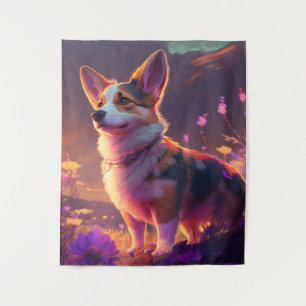 Corgi Hund Tierportrait Painting Pet-Zeichen Wandteppich