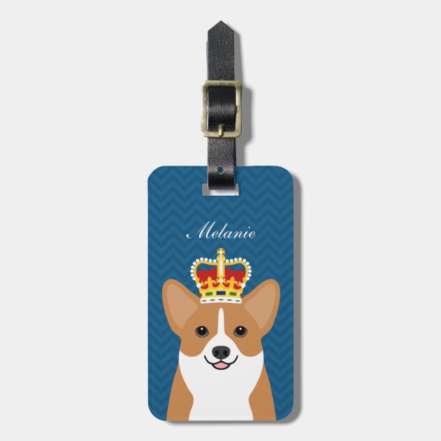 Corgi Hund tragen Kronenkronen dunkelblauer Hinter Gepäckanhänger (Vorderseite vertikal)