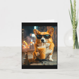 Corgi-Hund trinkt eisgekühlten Kaffee lustiges Tie Karte