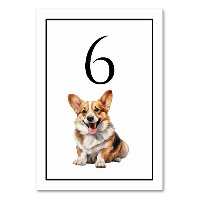 Corgi-Hund-Wasserfarben-Tischnummer Tischnummer (Vorderseite)