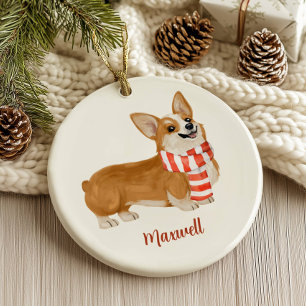 Corgi-Hund-Weihnachten Keramik Ornament