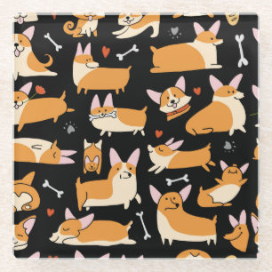 Corgi Hunde, Niedlicher nahtloser Hintergrund. Glasuntersetzer