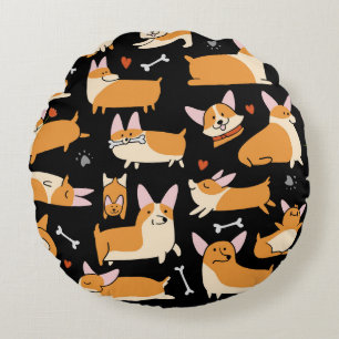 Corgi Hunde, Niedlicher nahtloser Hintergrund. Rundes Kissen