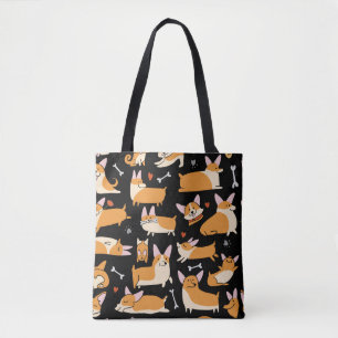 Corgi Hunde, Niedlicher nahtloser Hintergrund. Tasche