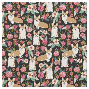 Corgi-Hunde Vintage Blüten schwarz Stoff