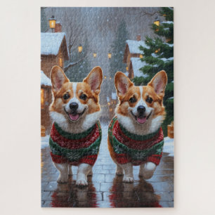 Corgi Hunde Weihnachten Schnee Feiertag