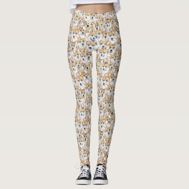 Corgi Hunde Yoga Lauf und Übung Leggings (Vorderseite)