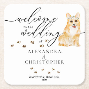 Corgi-Hundefrau Willkommen zur Hochzeit Rechteckiger Pappuntersetzer