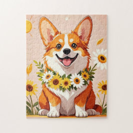 Corgi Hundenkrone mit Sonnenblumen Wanddekor