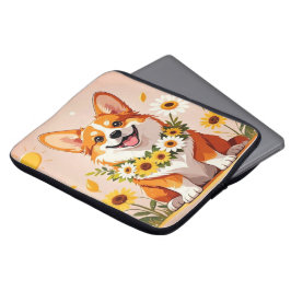 Corgi Hundenkrone mit Sonnenblumen Wanddekor Laptopschutzhülle