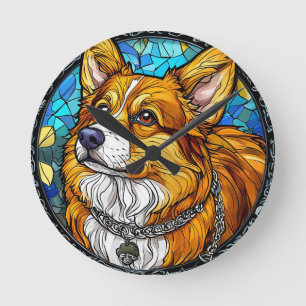 Corgi-Hundeporträt Welpe Wanddekoration Runde Wanduhr