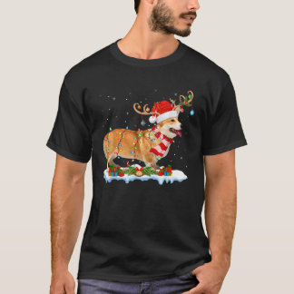 Corgi-Hundliebhaber Beleuchtung Santa Rentier Hut T-Shirt