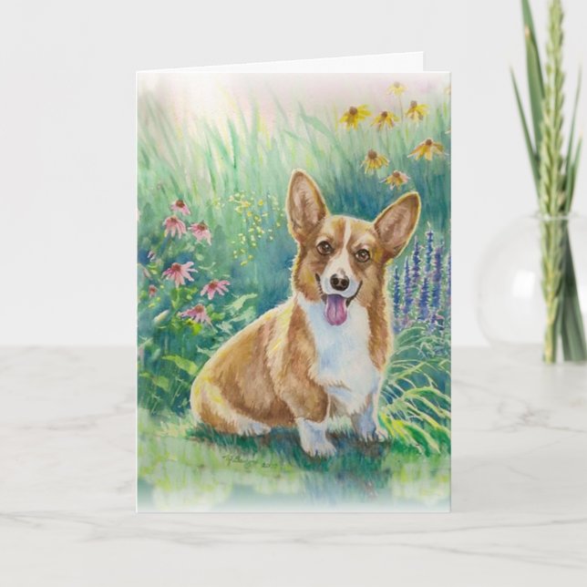 Corgi im Garten Karte (Vorderseite)