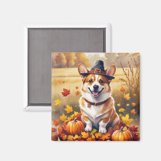 Corgi im Herbst hinterlässt Erntedank Kunst Magnet (Vorderseite/Rückseite)