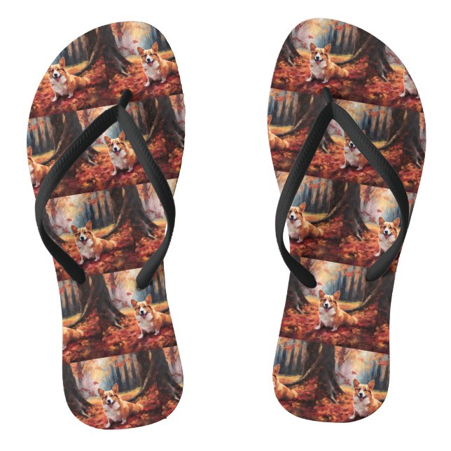 Corgi im Herbst Leaves Fall Inspiriert Flip Flops (Fußbett)