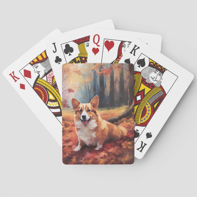 Corgi im Herbst Leaves Fall Inspiriert Spielkarten (Rückseite)