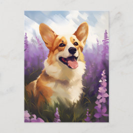 Corgi im Lavenderfeld Postkarte