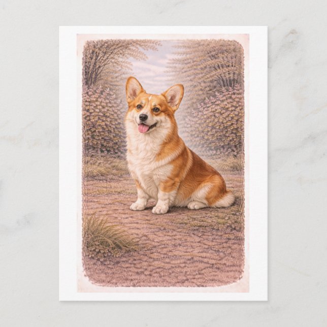 Corgi im Vintage-Stil Postkarte (Vorderseite)